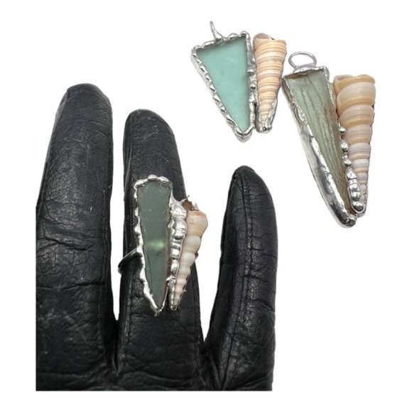 Sea Glass & Conch Pendant w/ Artisan Silver Blend Metalwork & Freshwater Pearls - Picture 8 of 13